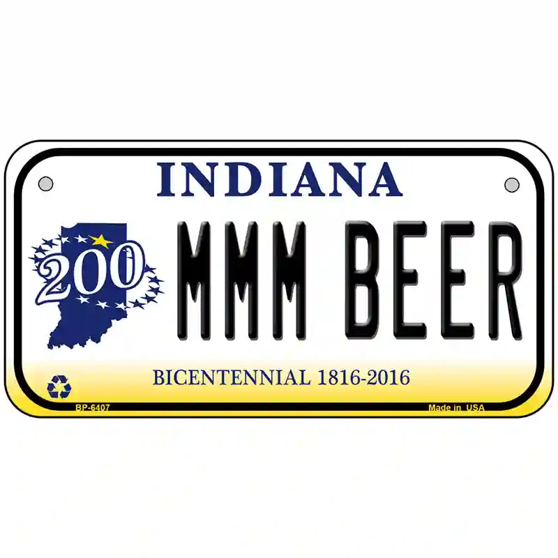 MMM Beer Indiana Novelty Metal License Plate 6" x 3" (BP)