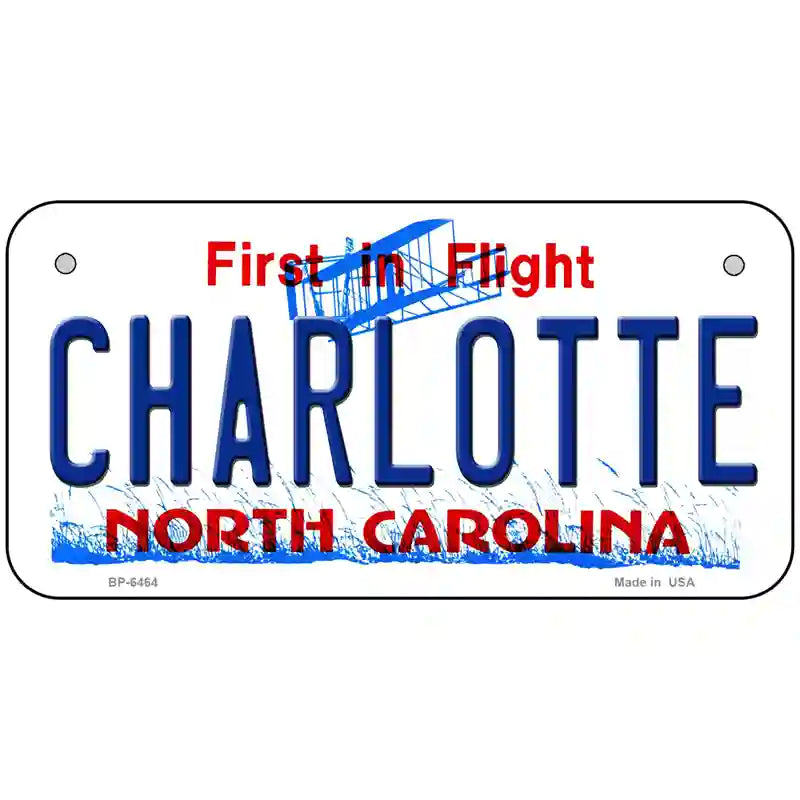 Charlotte North Carolina Novelty Metal License Plate 6" x 3" (BP)