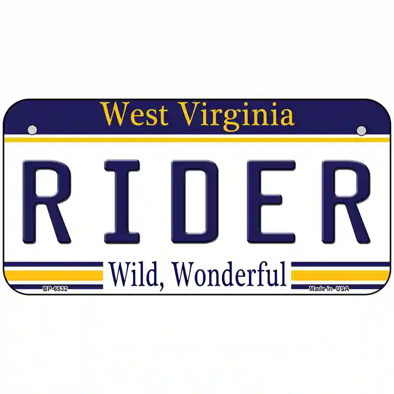 Rider West Virginia Novelty Metal License Plate 6" x 3" (BP)