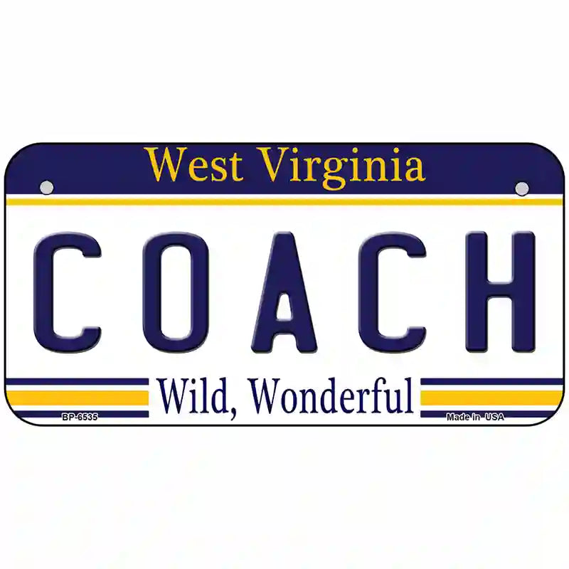 Coach West Virginia Novelty Metal License Plate 6" x 3" (BP)