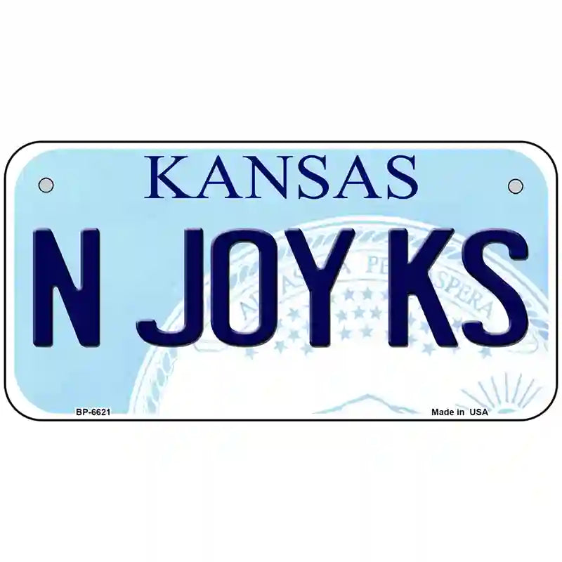 N Joy Kansas Novelty Metal License Plate 6" x 3" (BP)