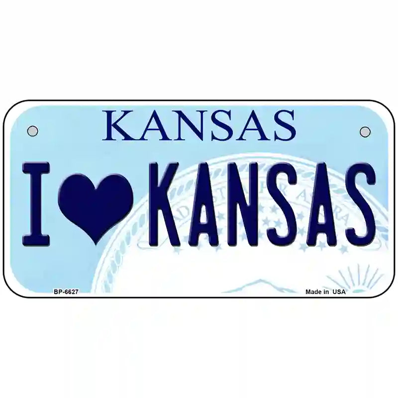 I Love Kansas Novelty Metal License Plate 6" x 3" (BP)