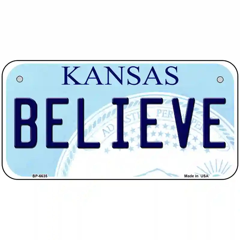 Believe Kansas Novelty Metal License Plate 6" x 3" (BP)