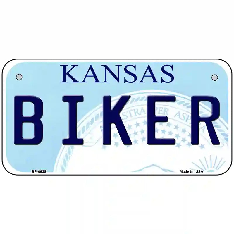 Biker Kansas Novelty Metal License Plate 6" x 3" (BP)