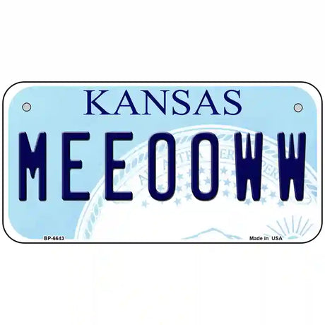 Meeooww Kansas Novelty Metal License Plate 6" x 3" (BP)