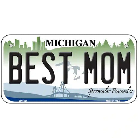 Best Mom Michigan Metal Novelty License Plate 6" x 3" (BP)