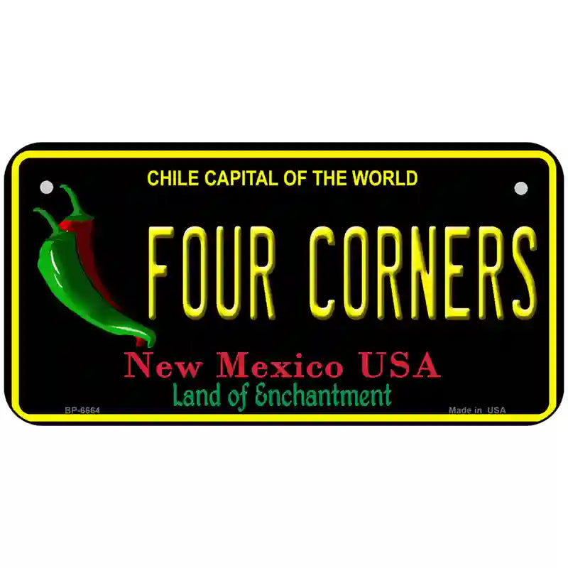 Four Corners Black New Mexico Novelty Metal License Plate 6" x 3" (BP)