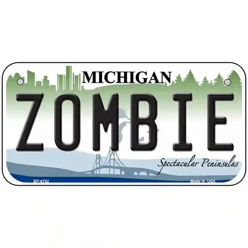 Zombie Michigan Metal Novelty License Plate 6" x 3" (BP)