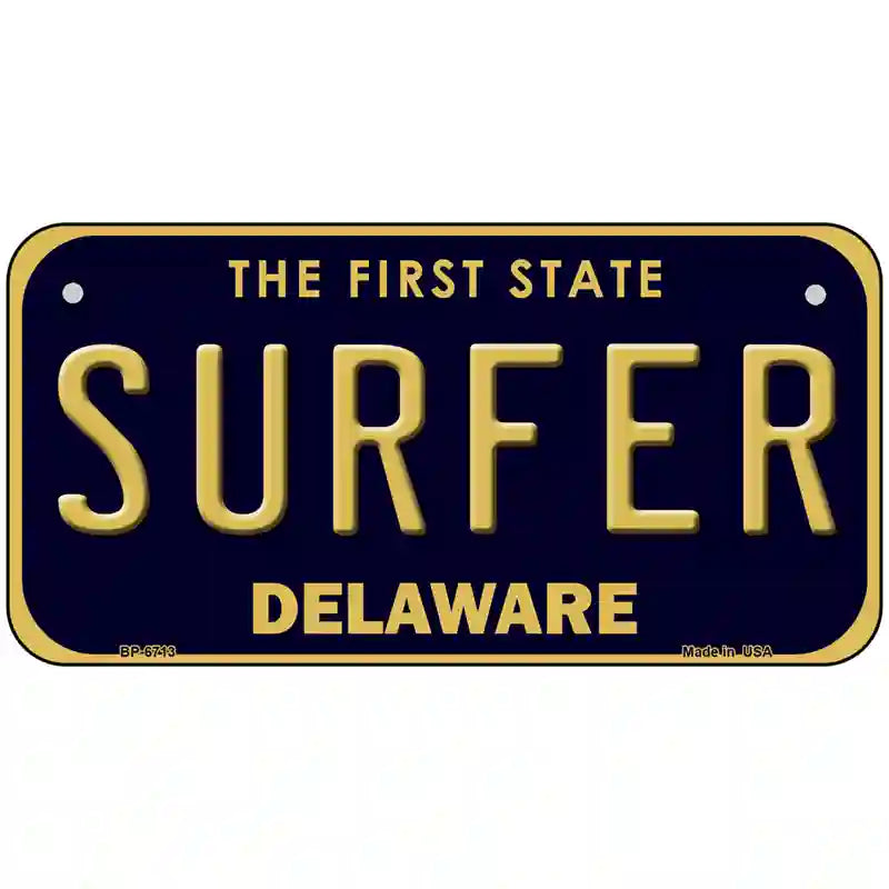 Surfer Delaware Novelty Metal License Plate 6" x 3" (BP)