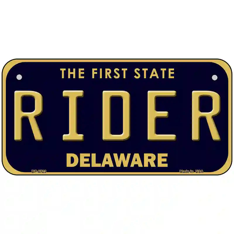 Rider Delaware Novelty Metal License Plate 6" x 3" (BP)