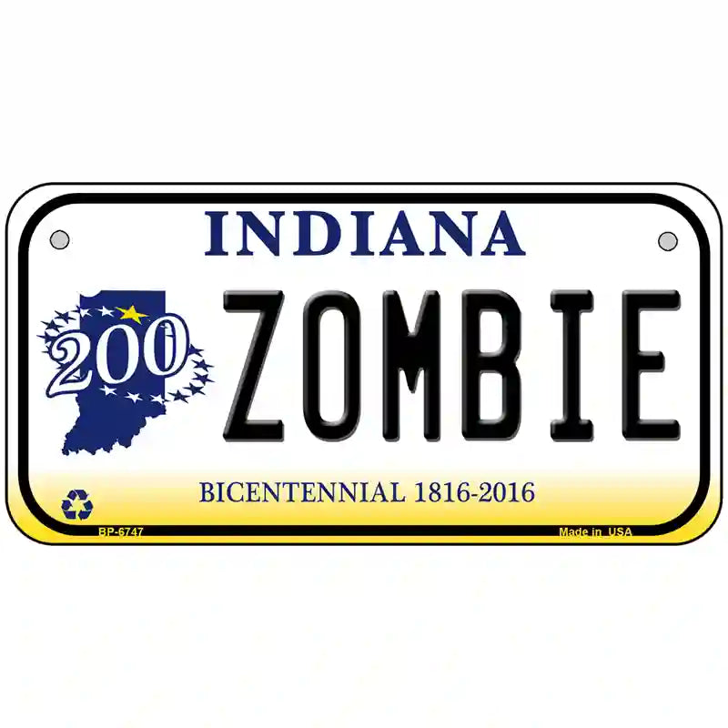 Zombie Indiana Novelty Metal License Plate 6" x 3" (BP)