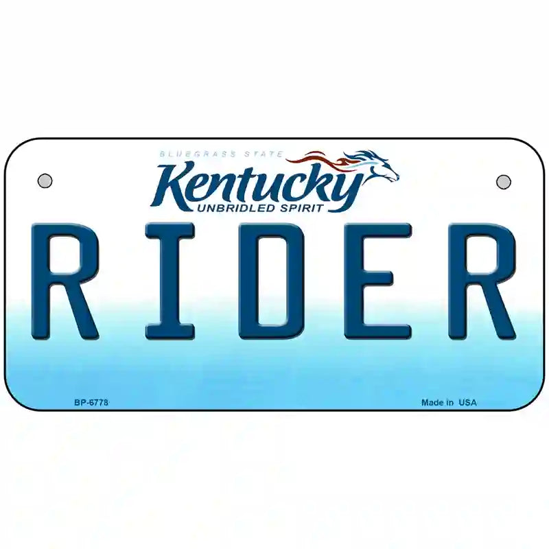 Rider Kentucky Novelty Metal License Plate 6" x 3" (BP)