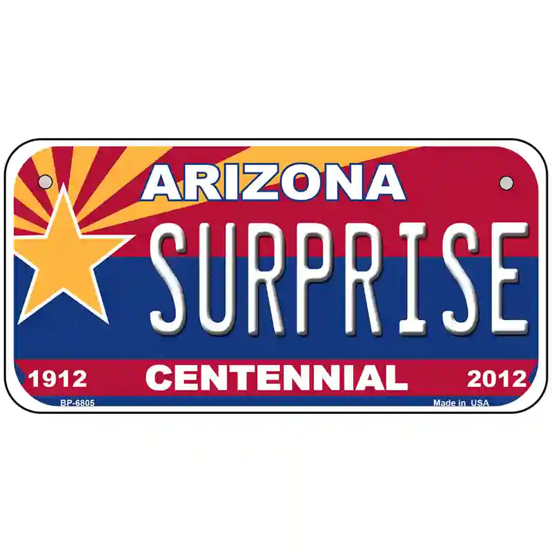 Arizona Centennial Surprise Novelty Metal License Plate 6" x 3" (BP)