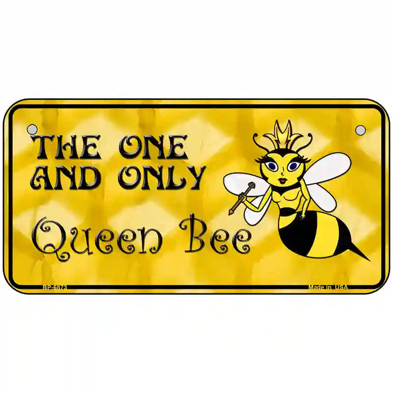 Queen Bee Yellow Metal Novelty License Plate 6" x 3" (BP)