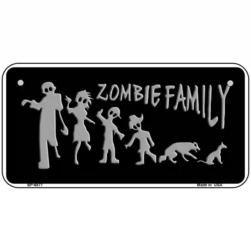 Zombie Family Black Novelty Metal License Plate 6" x 3" (BP)