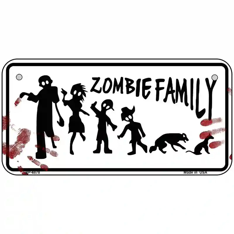 Zombie Family White Novelty Metal License Plate 6" x 3" (BP)