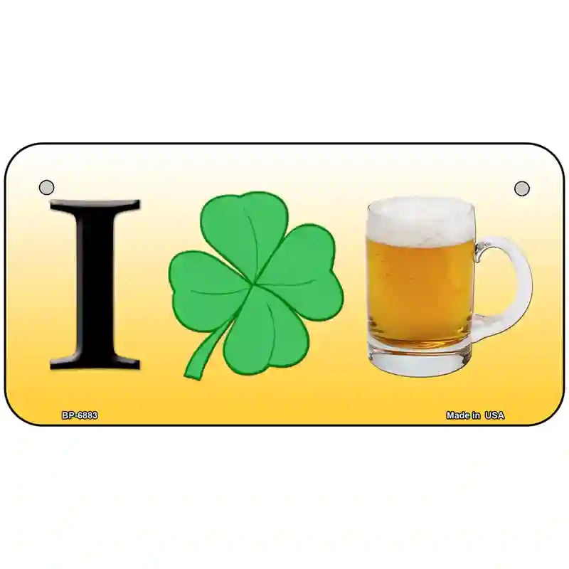 I Shamrock Beer Metal Novelty License Plate 6" x 3" (BP)