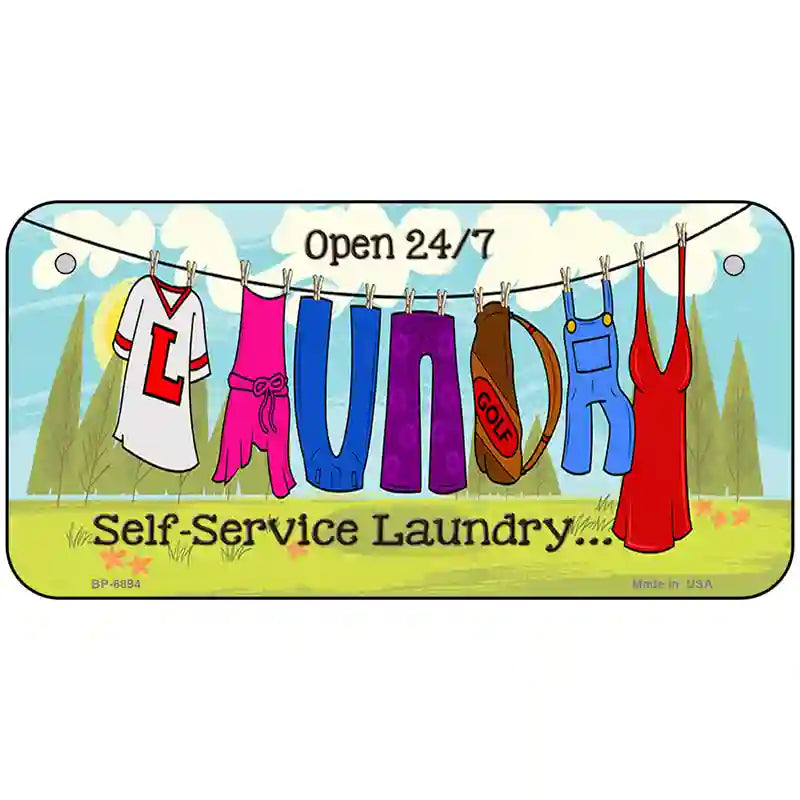 Laundry Self Service Novelty Metal License Plate 6" x 3" (BP)