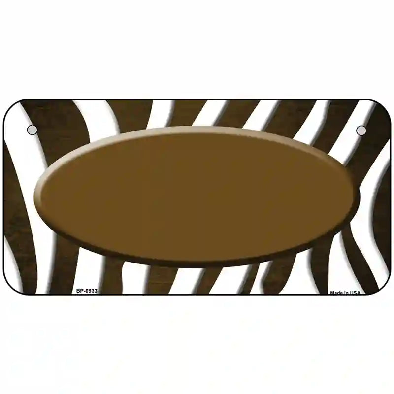 Brown White Zebra Oval Oil Rubbed Metal Novelty License Plate 6" x 3" (BP)