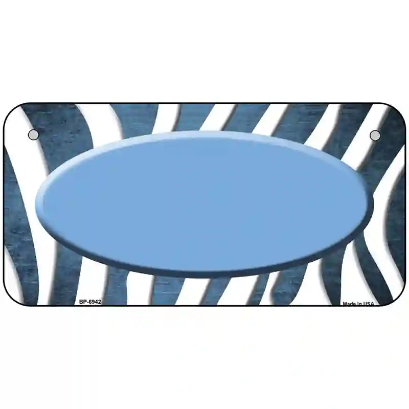 Light Blue White Zebra Oval Oil Rubbed Metal Novelty License Plate 6" x 3" (BP)