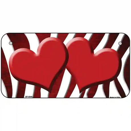 Red White Zebra Hearts Oil Rubbed Metal Novelty License Plate 6" x 3" (BP)