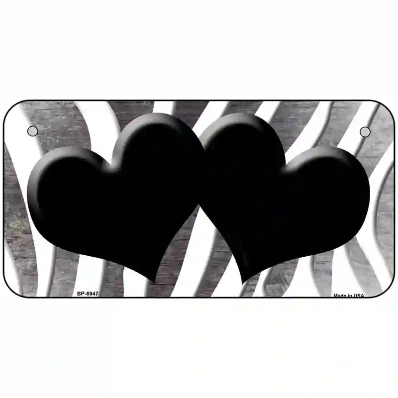 Black White Zebra Hearts Oil Rubbed Metal Novelty License Plate 6" x 3" (BP)