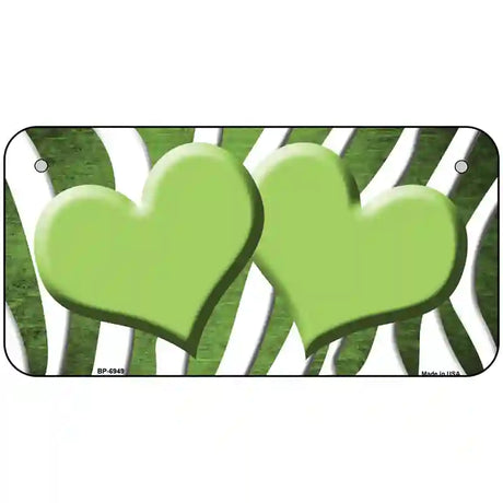 Lime Green White Zebra Hearts Oil Rubbed Metal Novelty License Plate 6" x 3" (BP)