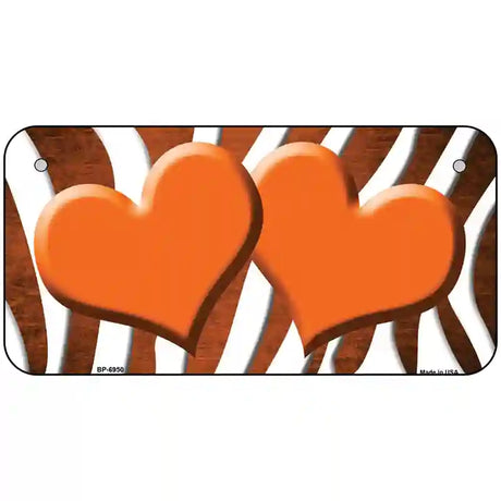 Orange White Zebra Hearts Oil Rubbed Metal Novelty License Plate 6" x 3" (BP)