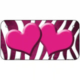 Pink White Zebra Hearts Oil Rubbed Metal Novelty License Plate 6" x 3" (BP)