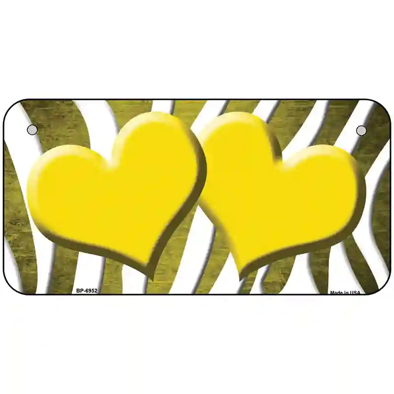 Yellow White Zebra Hearts Oil Rubbed Metal Novelty License Plate 6" x 3" (BP)