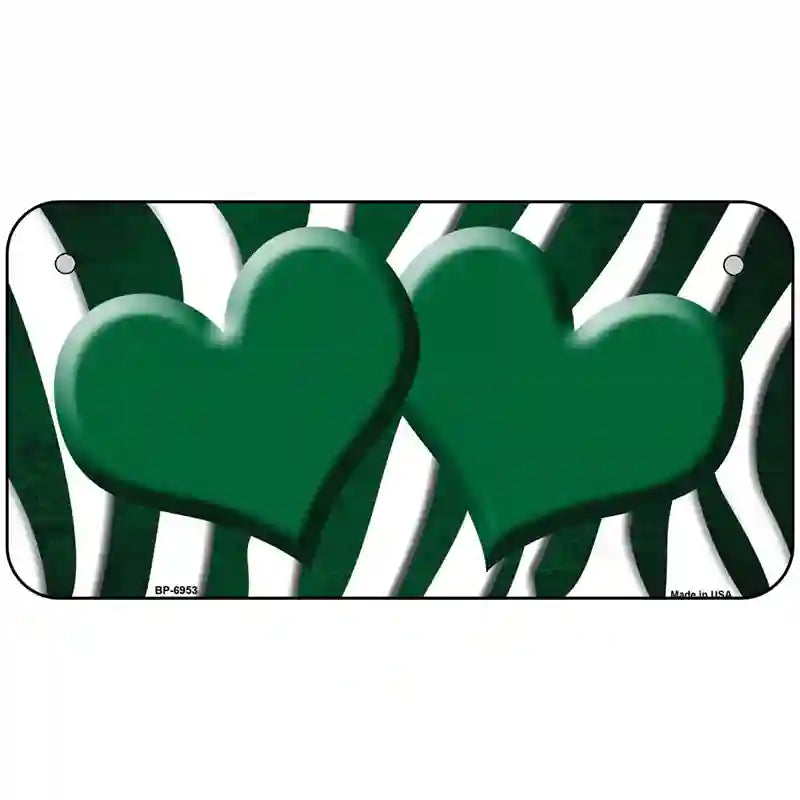 Green White Zebra Hearts Oil Rubbed Metal Novelty License Plate 6" x 3" (BP)