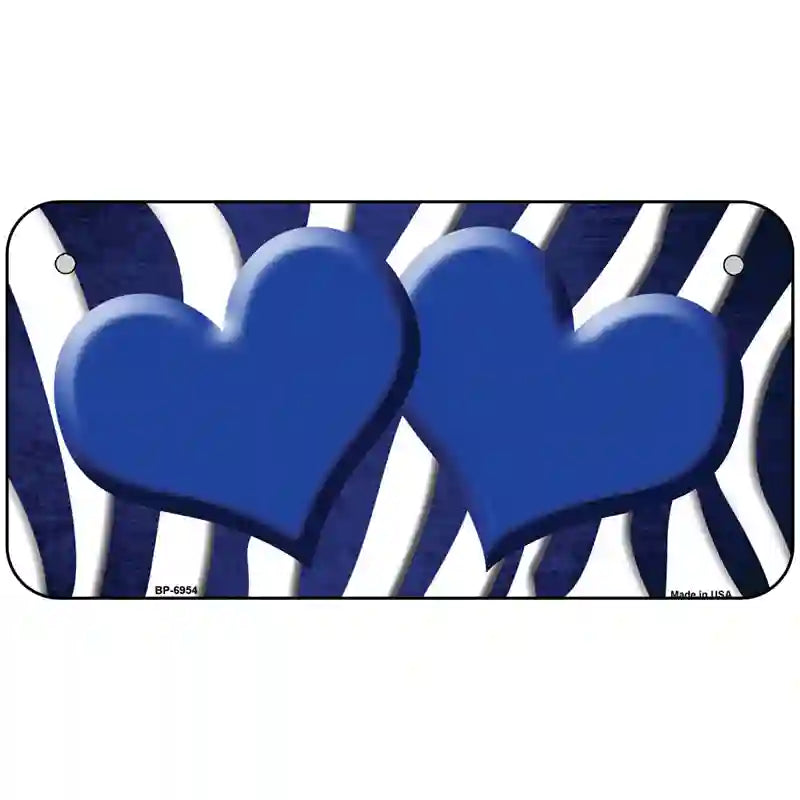 Blue White Zebra Hearts Oil Rubbed Metal Novelty License Plate 6" x 3" (BP)