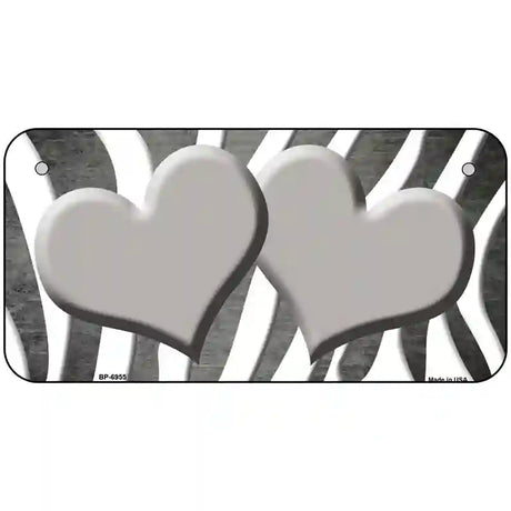 Gray White Zebra Hearts Oil Rubbed Metal Novelty License Plate 6" x 3" (BP)