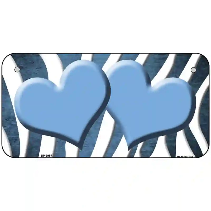 Light Blue White Zebra Hearts Oil Rubbed Metal Novelty License Plate 6" x 3" (BP)