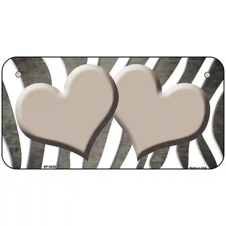 Tan White Zebra Hearts Oil Rubbed Metal Novelty License Plate 6" x 3" (BP)