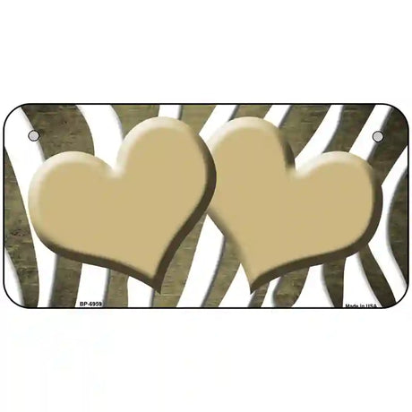 Gold White Zebra Hearts Oil Rubbed Metal Novelty License Plate 6" x 3" (BP)