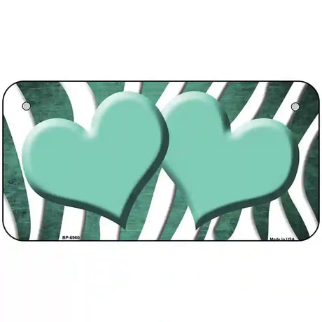 Mint White Zebra Hearts Oil Rubbed Metal Novelty License Plate 6" x 3" (BP)