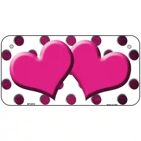 Pink White Dots Hearts Oil Rubbed Metal Novelty License Plate 6" x 3" (BP)