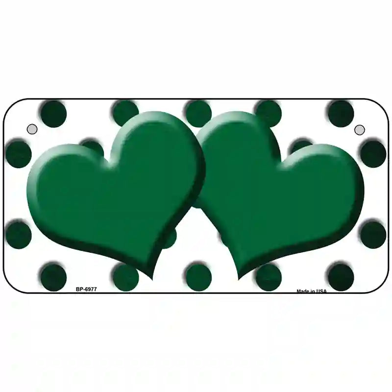 Green White Dots Hearts Oil Rubbed Metal Novelty License Plate 6" x 3" (BP)