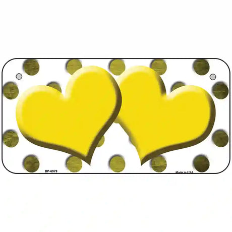 Yellow White Dots Hearts Oil Rubbed Metal Novelty License Plate 6" x 3" (BP)