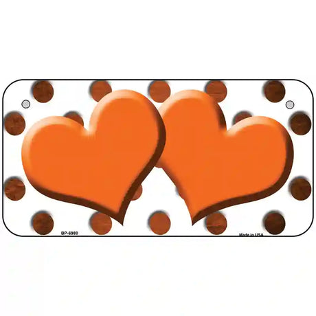 Orange White Dots Hearts Oil Rubbed Metal Novelty License Plate 6" x 3" (BP)