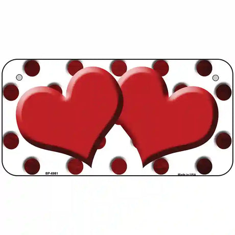 Red White Dots Hearts Oil Rubbed Metal Novelty License Plate 6" x 3" (BP)