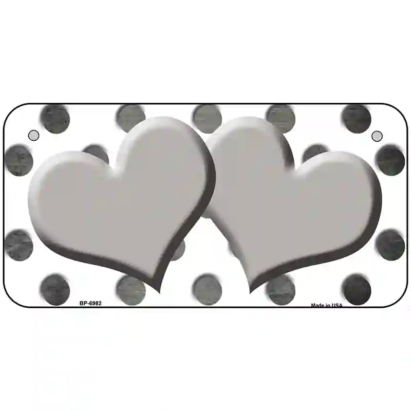 Gray White Dots Hearts Oil Rubbed Metal Novelty License Plate 6" x 3" (BP)