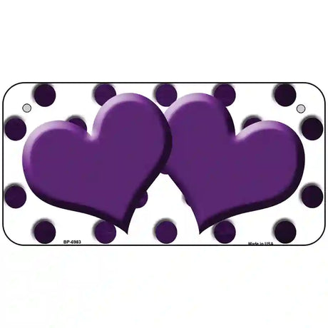 Purple White Dots Hearts Oil Rubbed Metal Novelty License Plate 6" x 3" (BP)