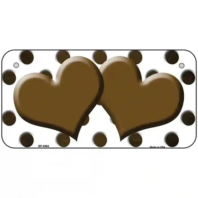 Brown White Dots Hearts Oil Rubbed Metal Novelty License Plate 6" x 3" (BP)