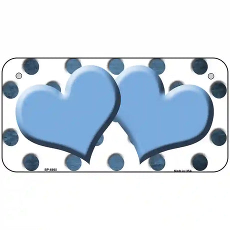 Light Blue White Dots Hearts Oil Rubbed Metal Novelty License Plate 6" x 3" (BP)