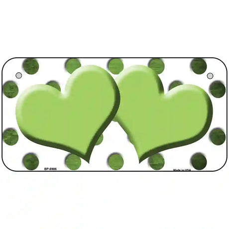 Lime Green White Dots Hearts Oil Rubbed Metal Novelty License Plate 6" x 3" (BP)