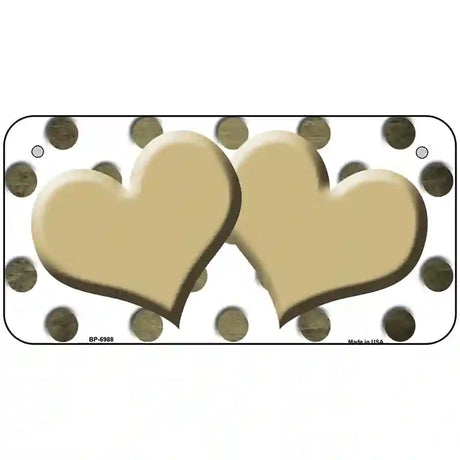 Gold White Dots Hearts Oil Rubbed Metal Novelty License Plate 6" x 3" (BP)