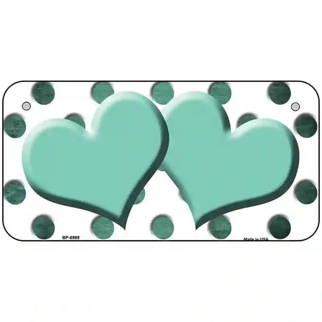 Mint White Dots Hearts Oil Rubbed Metal Novelty License Plate 6" x 3" (BP)