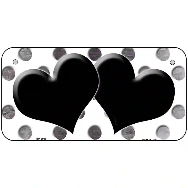 Black White Dots Hearts Oil Rubbed Metal Novelty License Plate 6" x 3" (BP)